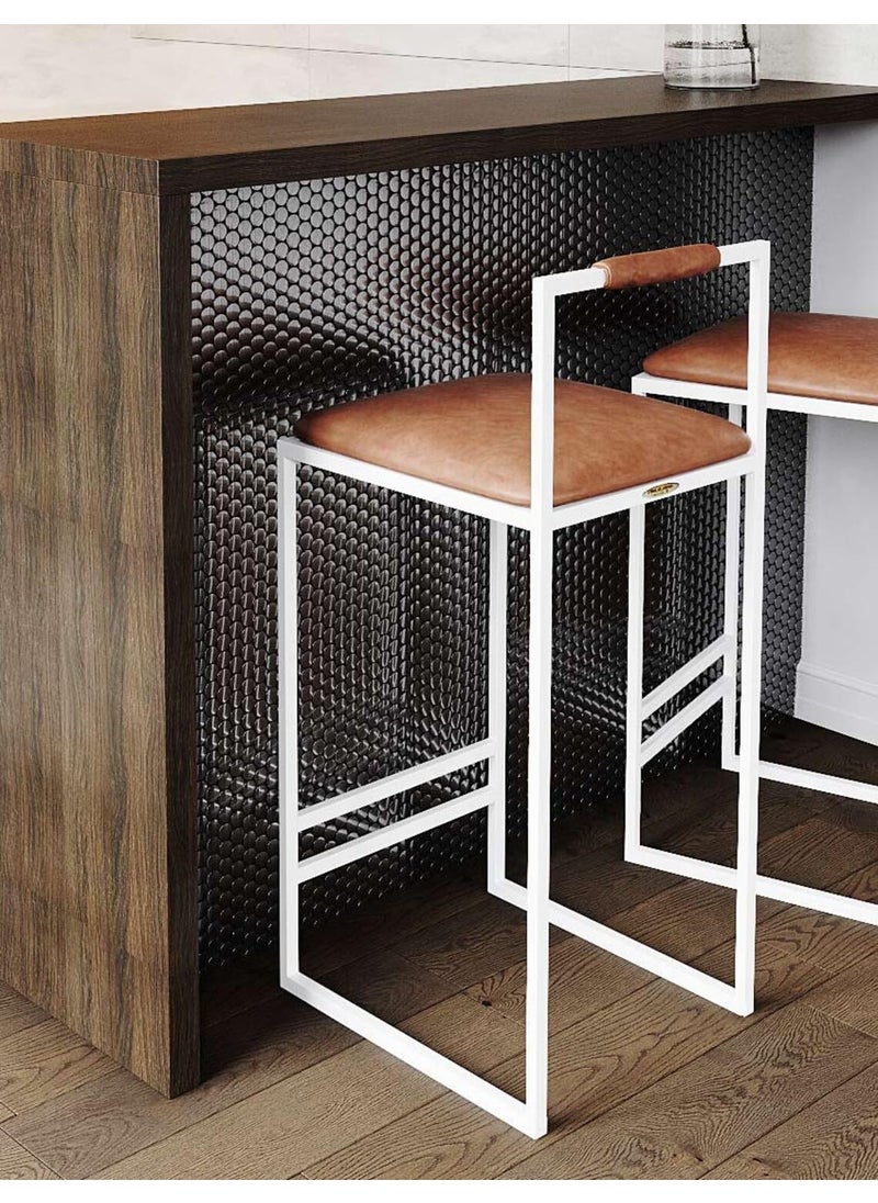 INDIAN DECOR INDIAN DECOR 55628 Classic Barstools Bar Stool Metal with Footrest Stools Pub Counter Height Barstool with Brown Tufted Seat White Metal Base Kitchen Chair for RestaurantBarCafeSet of 275Cm  - Image 3