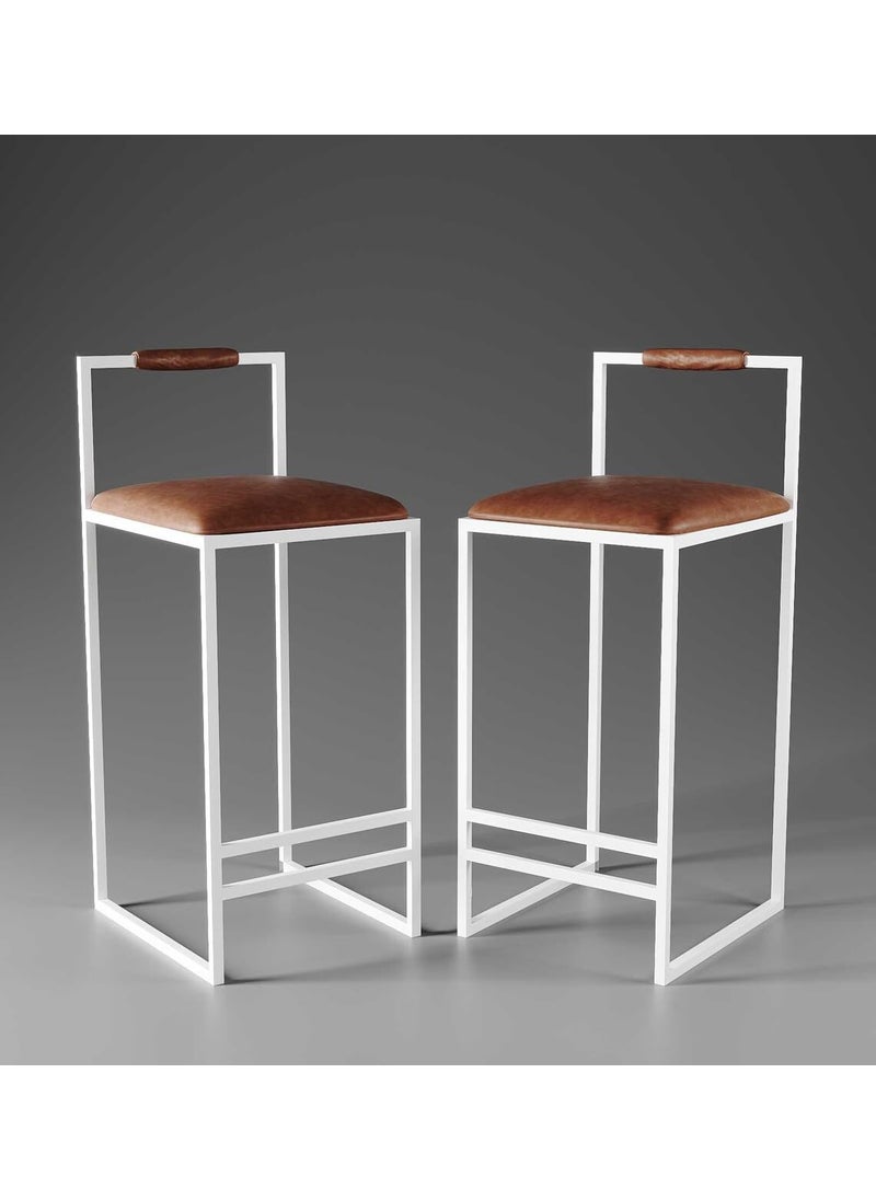 INDIAN DECOR INDIAN DECOR 55628 Classic Barstools Bar Stool Metal with Footrest Stools Pub Counter Height Barstool with Brown Tufted Seat White Metal Base Kitchen Chair for RestaurantBarCafeSet of 275Cm  - Image 1