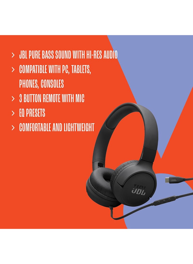 JBL Tune 520C USB-C Wired Headphones – Hi-Res Audio, Pure Bass, 3-Button Remote, Comfortable Fit Purple - Image 3