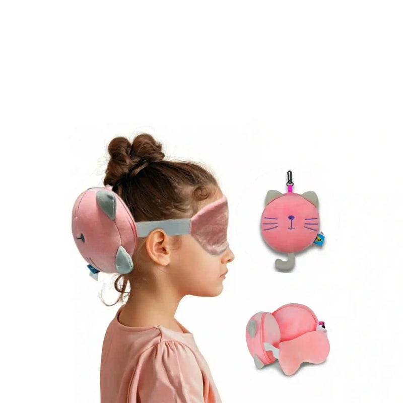 VEA Kids Cat Pillow with Eye Mask (Pink) - Image 1