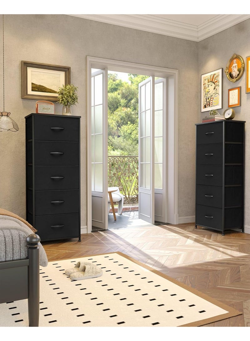 ACPLAY Tall 5-Drawer Fabric Dresser – Space-Saving Storage Tower with Wood Top & Sturdy Steel Frame – Lightweight Organizer for Bedroom, Closet, Hallway or Entryway - Image 4