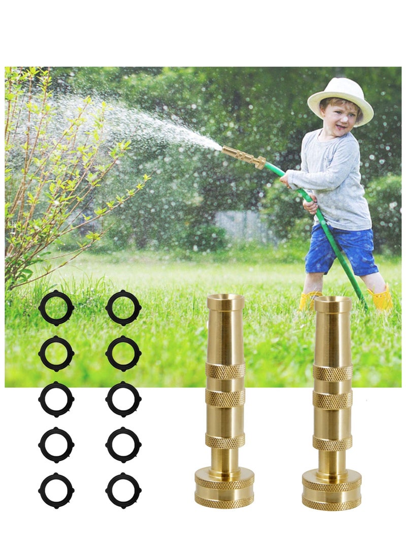 KASTWAVE Solid Brass Hose Nozzle, 3/4" Adjustable Twist Water Hose Nozzle, 2 Pack 4" Heavy Duty Brass Garden Hose Nozzle with 10 Rubber Washers, for Watering Fowers, Lawns, Cleaning the Ground, Car  - Image 1