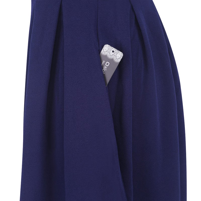 oxiuly Women's Vintage Party Cocktail Dress Elegant Swing Casual Work Dresses with Pockets OX165 (Navy Blue, x_l) - Image 4