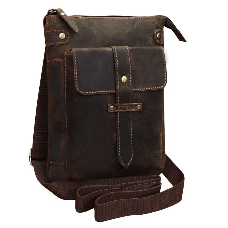 ABYS Genuine Leather Dark Brown Neck Pouch For Men & Women (1162BZ) - Image 1