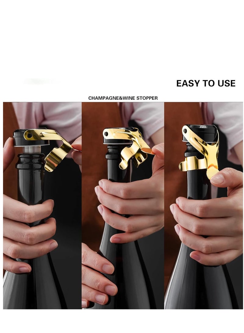 Excefore سدادة نبيذ من الفولاذ المقاوم للصدأ مع سيليكون غذائي مضاد للتسرب للحفاظ على النكهة قابلة لإعادة الاستخدام لإنقاذ النبيذ والشامبانيا والكافا والبروسيكو والنبيذ الغازي 4 حزمة - Image 3