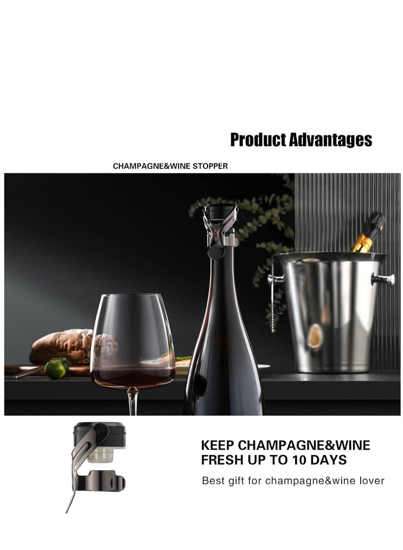 Excefore سدادة نبيذ من الفولاذ المقاوم للصدأ مع سيليكون غذائي مضاد للتسرب للحفاظ على النكهة قابلة لإعادة الاستخدام لإنقاذ النبيذ والشامبانيا والكافا والبروسيكو والنبيذ الغازي 4 حزمة - Image 4