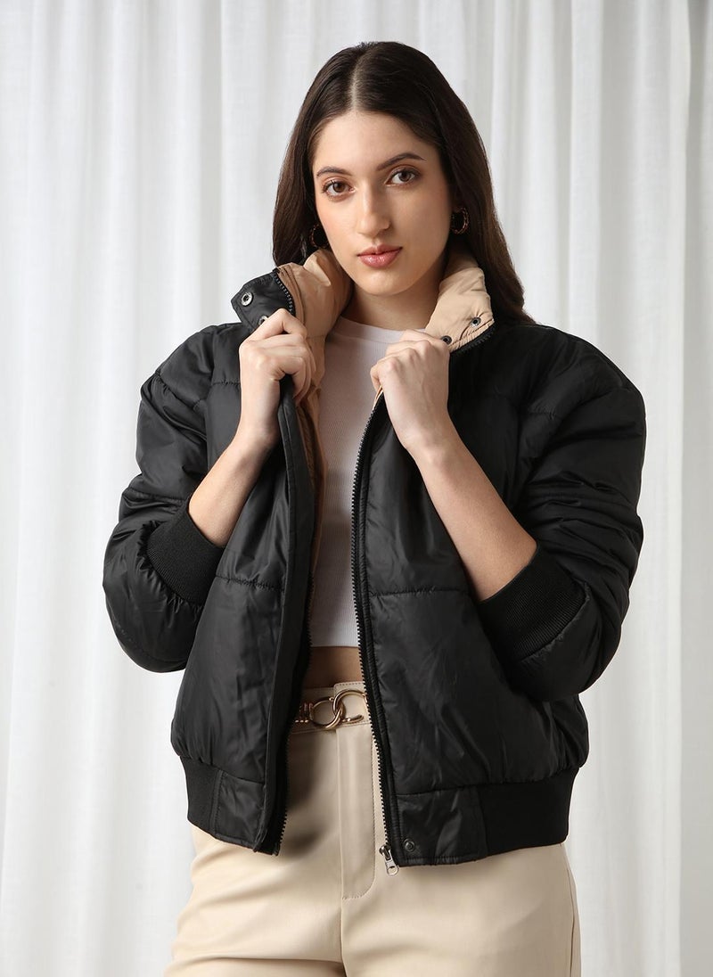 Globus Women's Jacket Black Casual with Mock Collar and Utility Pockets - Image 1