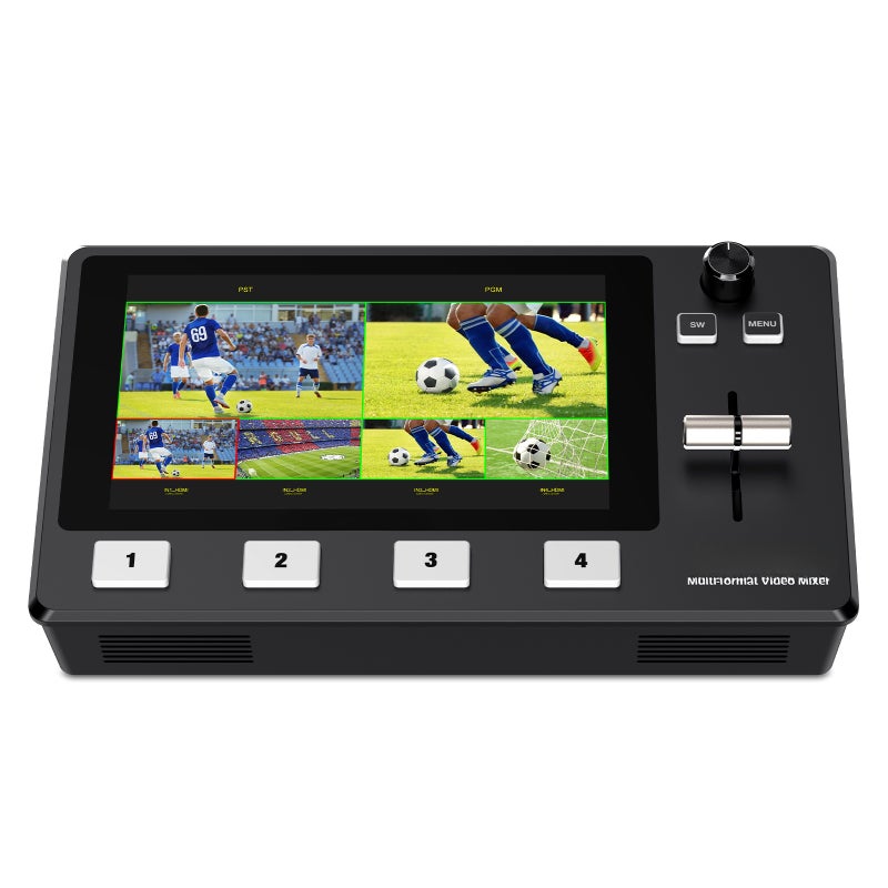 FEELWORLD L2 PLUS Multi-Format Video Mixer Switcher with 5.5 Inch Touchscreen 4 Channel HDMI Input USB3.0 Live Stream for Sports E-Sports Competition Interview Education - Image 1
