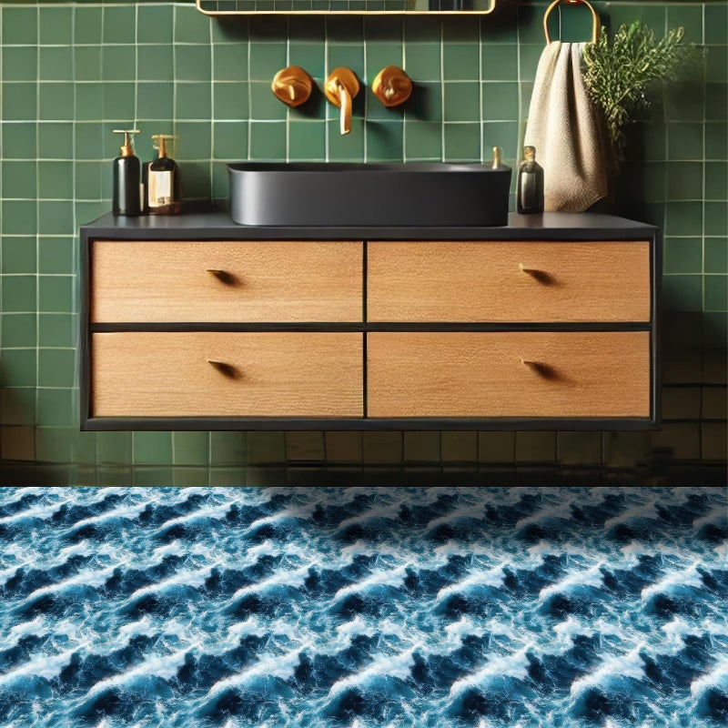 HOMETITUTE 10PCS 12x12 Inch Ocean Wave Print Peel and Stick Floor Tiles Removable Self Adhesive Vinyl Flooring Stickers for Bathroom Balcony Beach Theme Decor - Image 2