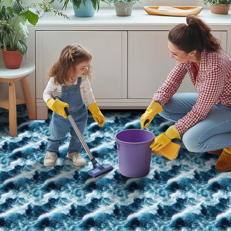 HOMETITUTE 10PCS 12x12 Inch Ocean Wave Print Peel and Stick Floor Tiles Removable Self Adhesive Vinyl Flooring Stickers for Bathroom Balcony Beach Theme Decor - Image 5