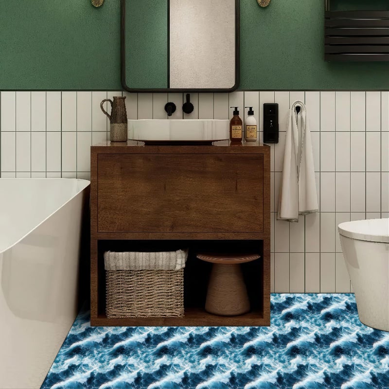 HOMETITUTE 10PCS 12x12 Inch Ocean Wave Print Peel and Stick Floor Tiles Removable Self Adhesive Vinyl Flooring Stickers for Bathroom Balcony Beach Theme Decor - Image 4