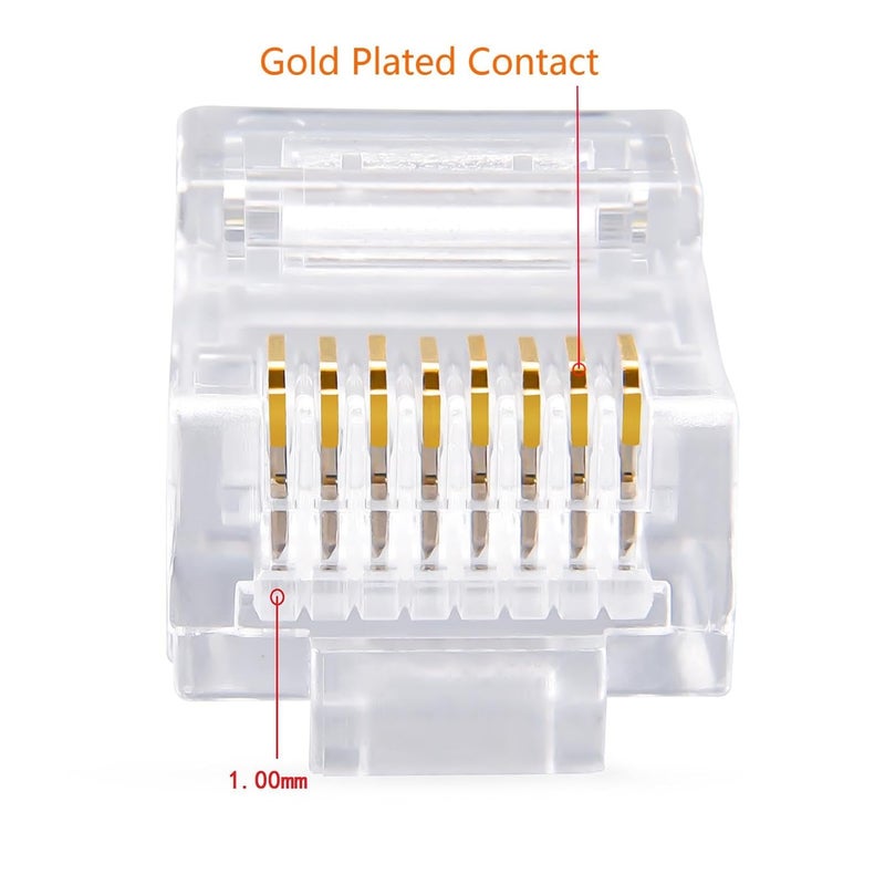 W-NECTOUN Cat5e RJ45 Connectors,100-PACK Cat5 Ends/Cat 5 Connector/Cat 5e RJ45 Modular Plugs(3-Prong Gold Plated 15μ),UTP Network Plug for Solid Strand Cable - Image 2