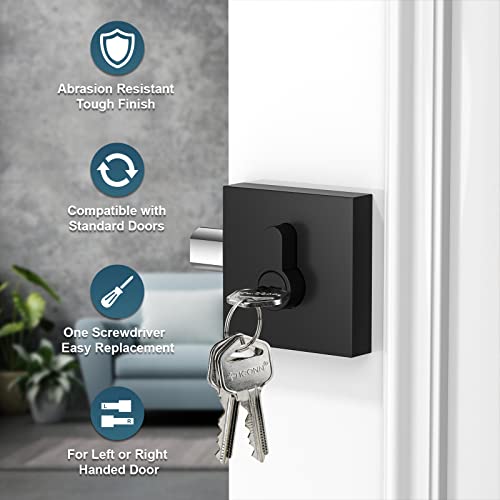 TICONN Matte Black Door Handle Heavy Duty, Reversible Square Door Lever for Bedroom, Bathroom, Rooms (Deadbolt Only, 1 Pack) - Image 2