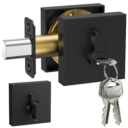 TICONN Matte Black Door Handle Heavy Duty, Reversible Square Door Lever for Bedroom, Bathroom, Rooms (Deadbolt Only, 1 Pack) - Image 1