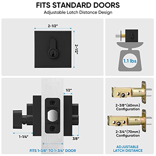 TICONN Matte Black Door Handle Heavy Duty, Reversible Square Door Lever for Bedroom, Bathroom, Rooms (Deadbolt Only, 1 Pack) - Image 3