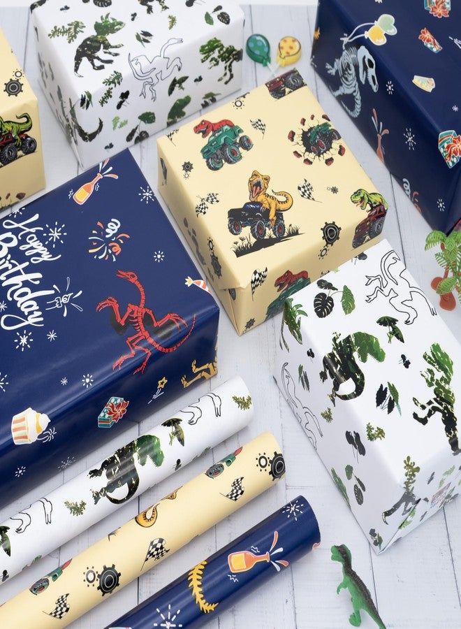 Vnaaem Dinosaur Wrapping Paper Rolls with Cutlines on Reverse - 3 Rolls Birthday Gift Wrap for Kids Boys Girls Dinosaur Party Birthday Gift Wrapping Holiday(17 Inches X 120 Inches) - Image 5