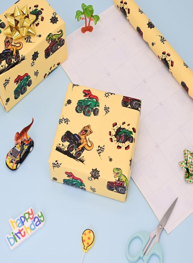 Vnaaem Dinosaur Wrapping Paper Rolls with Cutlines on Reverse - 3 Rolls Birthday Gift Wrap for Kids Boys Girls Dinosaur Party Birthday Gift Wrapping Holiday(17 Inches X 120 Inches) - Image 4