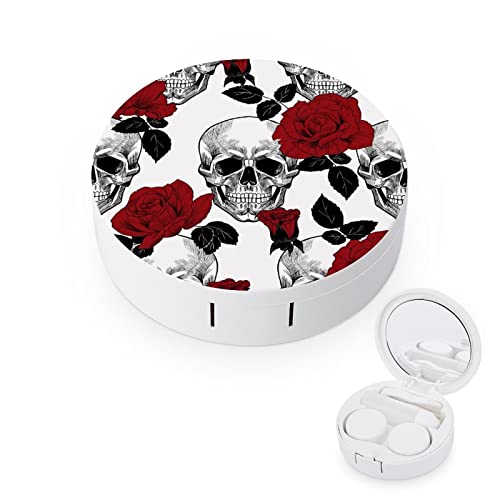 PutDiDi Skull And Roses Contact Lens Case Colored Goth Contact Lens Box Holder Container with Mirror Portable Eye Contact Holder Travel Kit with Lens Cleaner Solution Bottle Tweezers Outdoor Office Daily Use - Image 1