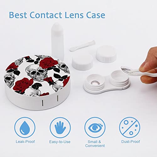 PutDiDi Skull And Roses Contact Lens Case Colored Goth Contact Lens Box Holder Container with Mirror Portable Eye Contact Holder Travel Kit with Lens Cleaner Solution Bottle Tweezers Outdoor Office Daily Use - Image 3