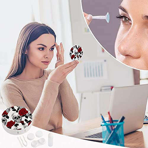 PutDiDi Skull And Roses Contact Lens Case Colored Goth Contact Lens Box Holder Container with Mirror Portable Eye Contact Holder Travel Kit with Lens Cleaner Solution Bottle Tweezers Outdoor Office Daily Use - Image 4