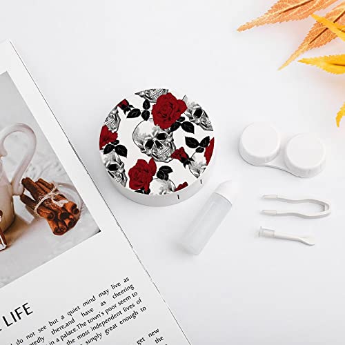 PutDiDi Skull And Roses Contact Lens Case Colored Goth Contact Lens Box Holder Container with Mirror Portable Eye Contact Holder Travel Kit with Lens Cleaner Solution Bottle Tweezers Outdoor Office Daily Use - Image 5