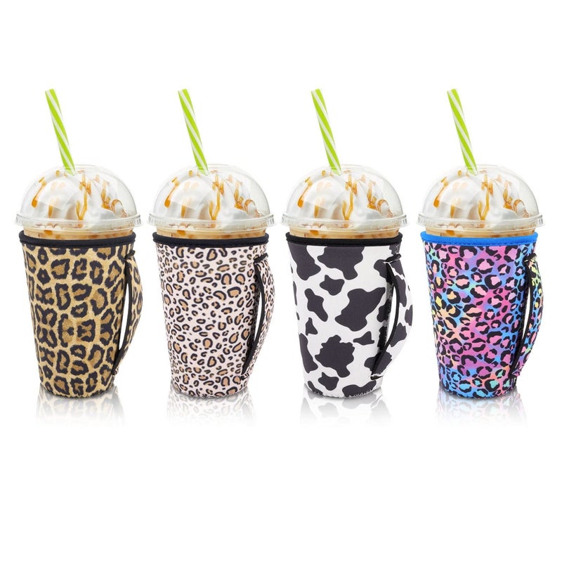 AJLTPA 4Pack Reusable Iced Coffee Sleeve Insulator Sleeves for Cold Drinks Beverages Neoprene Cup Holder for Most Coffee Fits 2224oz Medium Cups Paw with handle 