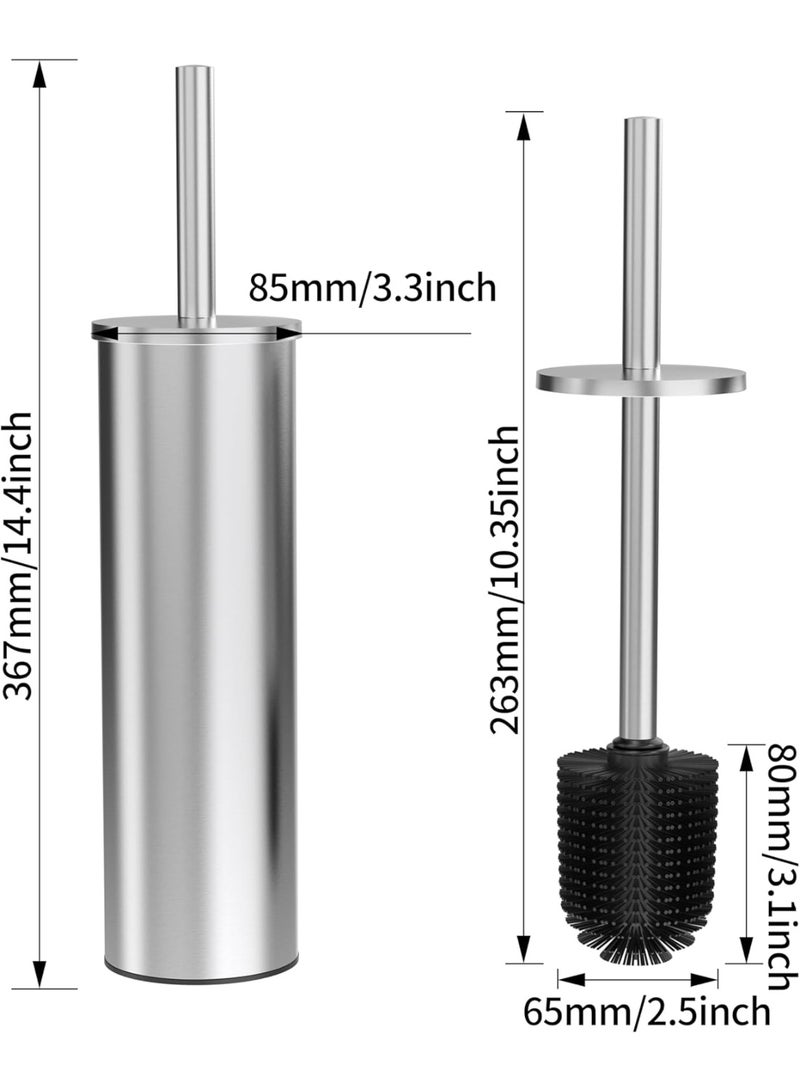 فرشاة تنظيف المرحاض ا للتنظيف العميق للحمام ،من الاستانلس و مقبض من الفولاذ المقاوم للصدأ وشعيرات متينة، حجم صغير للتخزين (1 قطعة، فضي) - Image 1