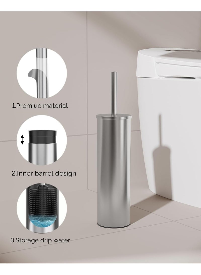 فرشاة تنظيف المرحاض ا للتنظيف العميق للحمام ،من الاستانلس و مقبض من الفولاذ المقاوم للصدأ وشعيرات متينة، حجم صغير للتخزين (1 قطعة، فضي) - Image 2