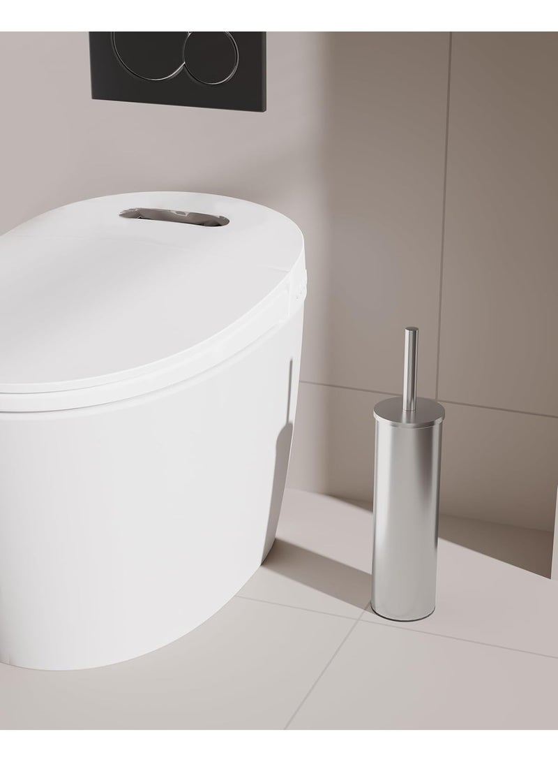 فرشاة تنظيف المرحاض ا للتنظيف العميق للحمام ،من الاستانلس و مقبض من الفولاذ المقاوم للصدأ وشعيرات متينة، حجم صغير للتخزين (1 قطعة، فضي) - Image 3