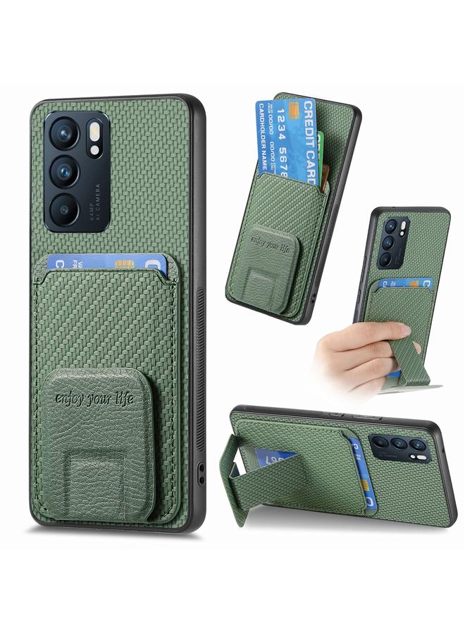 S-TOP Case For OPPO Reno6 5G Carbon Fiber Card Bag Fold Stand Phone Case - Image 1