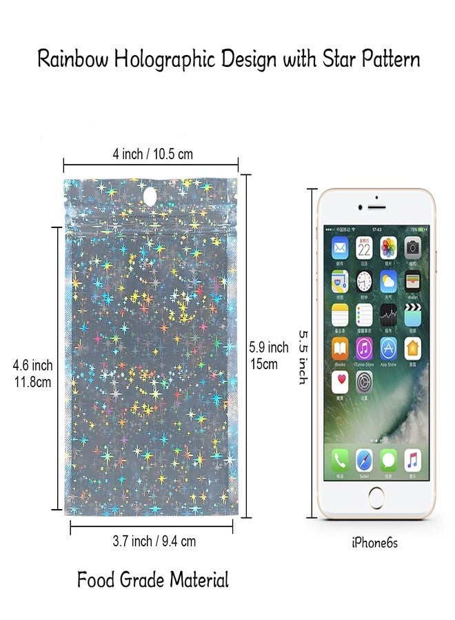HRX Package 100pcs Holographic Bags 4x6 inch, Star Pattern Mylar Sample Pouch Zip Foil Baggies For Packaging Candy Jewelry Lash Lip Gloss - Image 2