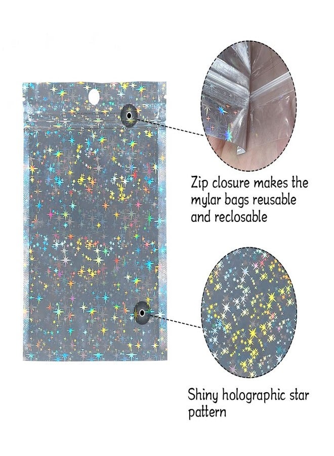 HRX Package 100pcs Holographic Bags 4x6 inch, Star Pattern Mylar Sample Pouch Zip Foil Baggies For Packaging Candy Jewelry Lash Lip Gloss - Image 4