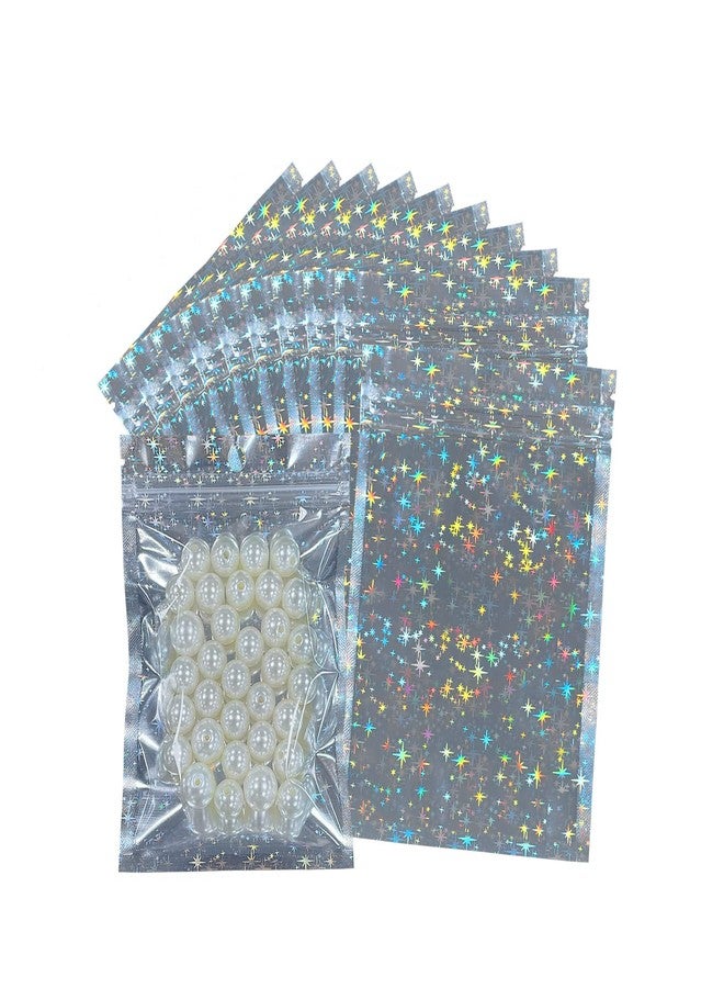 HRX Package 100pcs Holographic Bags 4x6 inch, Star Pattern Mylar Sample Pouch Zip Foil Baggies For Packaging Candy Jewelry Lash Lip Gloss - Image 1