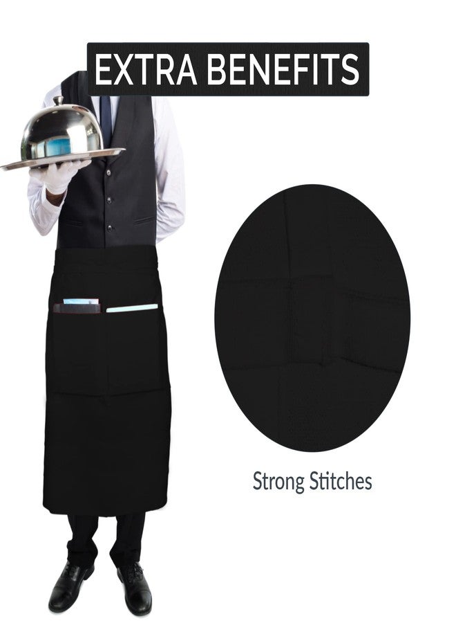 UBICON Xtra Wide Bistro Apron (36" Wide, 33" Long), Durable, 100% Cotton Large Pockets, Long Tiebacks For Kitchen, Garden, Restaurant (1 Pack, Black) - Image 3