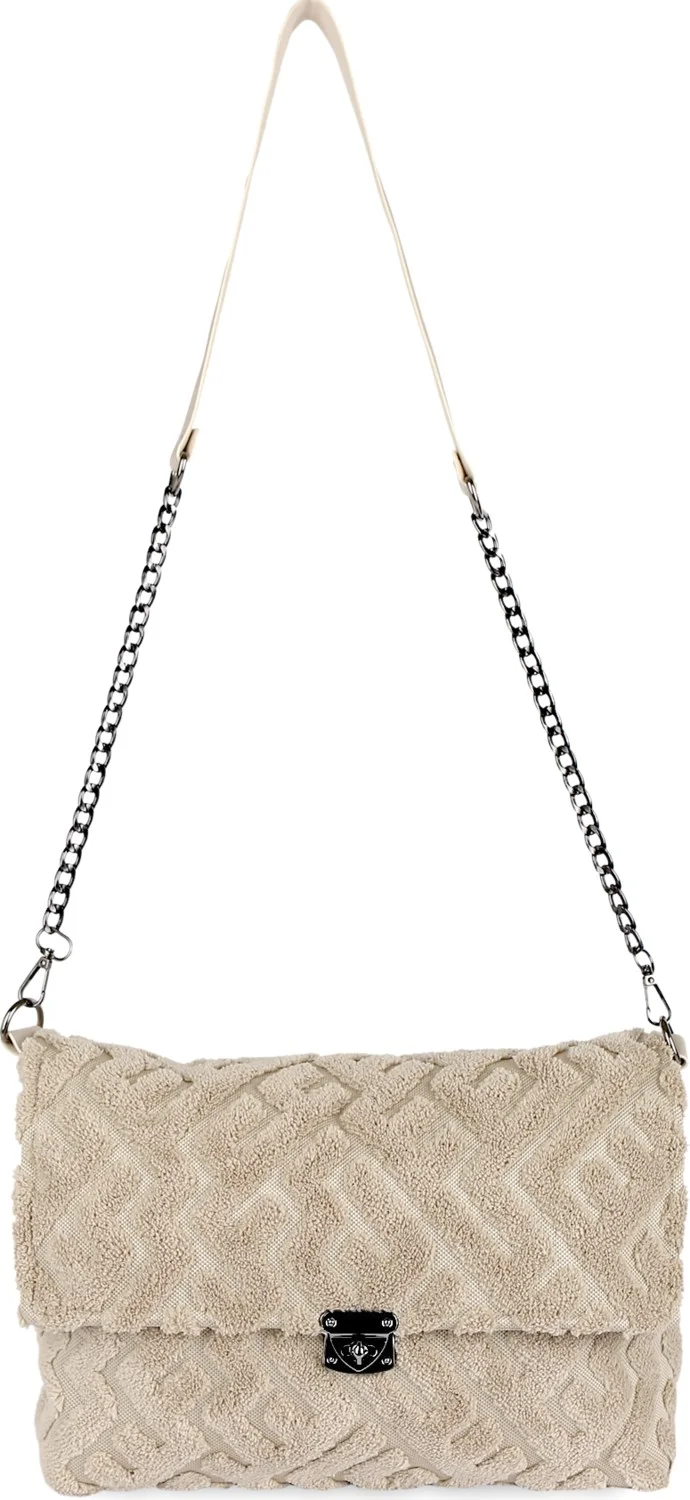 Hamur Dough Women's Fabric Hand and Shoulder Bag Maze Natural Fur Plush Knitted Crossbody Bag