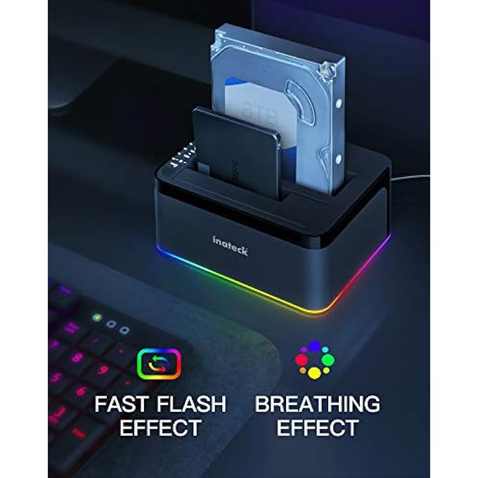 Inateck RGB HARD DRIVE DOCKING STATION, SATA TO USB 3.0 DOCK WITH OFFLINE CLONE, FOR 2.5 AND 3.5 INCH HDDS AND SSDS, UASP SUPPORTED, BLACK, SA02003 - Image 2