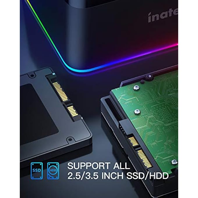 Inateck RGB HARD DRIVE DOCKING STATION, SATA TO USB 3.0 DOCK WITH OFFLINE CLONE, FOR 2.5 AND 3.5 INCH HDDS AND SSDS, UASP SUPPORTED, BLACK, SA02003 - Image 3