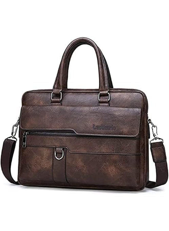 Jeep Buluo Men's Casual Leather Crossbody Laptop Bag - Brown - Image 1