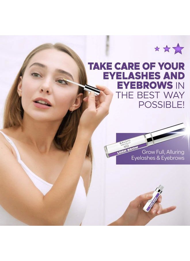 Lush Brow Eyebrow & Eyelash Rapid Growth Serum with Growth Peptides, Dermatologist Developed Eyelash Serum to Grow Lashes, Brow & Lash Enhancing Serum to Grow Fuller Eyelashes & Eyebrows, .16 oz/5ml