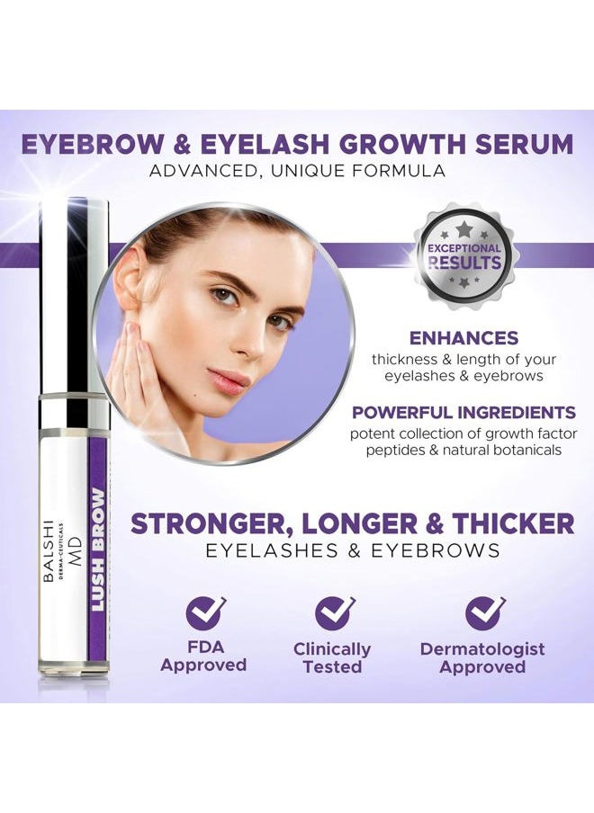 Lush Brow Eyebrow & Eyelash Rapid Growth Serum with Growth Peptides, Dermatologist Developed Eyelash Serum to Grow Lashes, Brow & Lash Enhancing Serum to Grow Fuller Eyelashes & Eyebrows, .16 oz/5ml