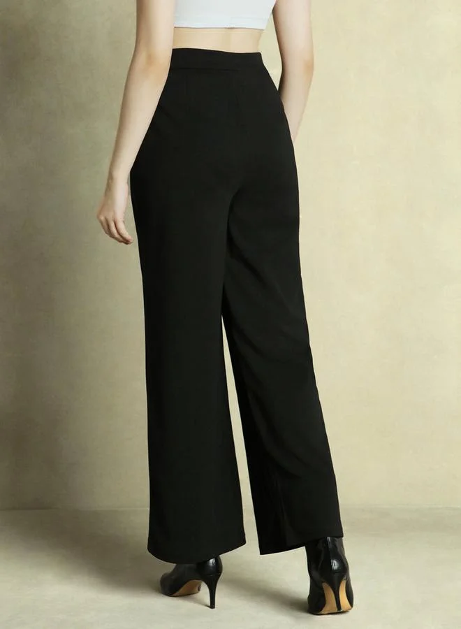 Dennis Lingo Dennis Lingo Mid Rise Wide Leg Relaxed Fit Trousers