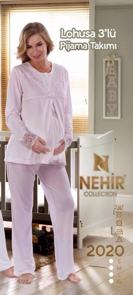 نهير 2020 Pregnant Maternity Pajama Dressing Gown Set of 3