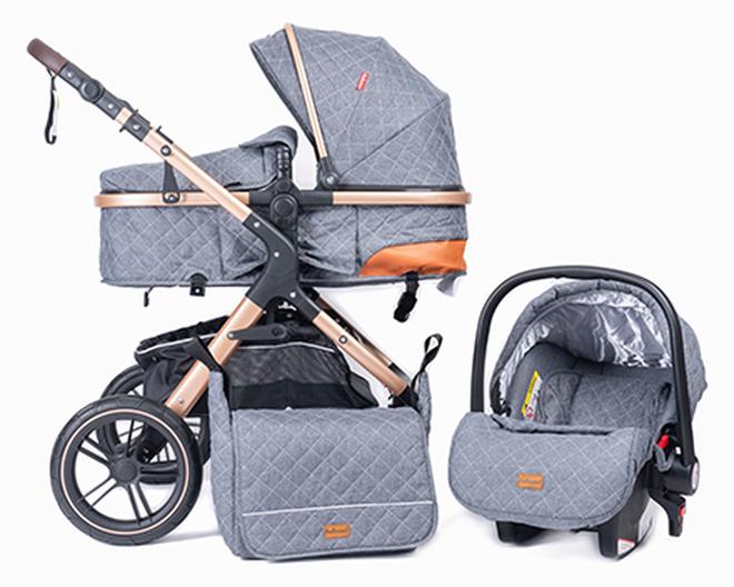 belecoo 3-in-1 Luxury Baby Travel System – Ultra-Compact Fold-to-Half Stroller with Infant Car Seat, Convertible Bassinet & Reversible Toddler Seat – Lightweight, One-Hand Fold, Adjustable Recline, Oversized Canopy, All-Terrain Wheels & Large Storage Basket – Elegant Grey - Image 1