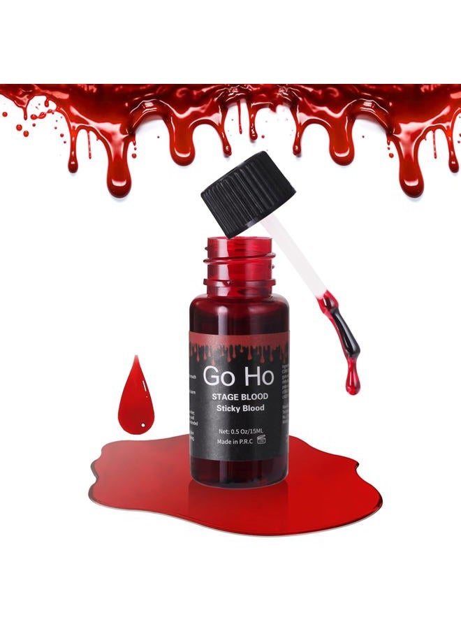 Go Ho Halloween Fake Blood Washable(0.5 oz),Edible Fake Blood Realistic Effect Dripping Sticky Stage Blood for Eyes DripsTeeth Mouth Nose Bleeds,Cosplay SFX Zombie Vampire Blood Makeup,Bright - Image 1