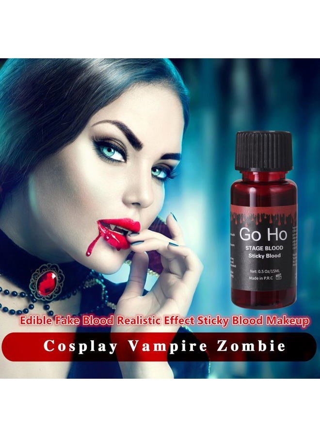 Go Ho Halloween Fake Blood Washable(0.5 oz),Edible Fake Blood Realistic Effect Dripping Sticky Stage Blood for Eyes DripsTeeth Mouth Nose Bleeds,Cosplay SFX Zombie Vampire Blood Makeup,Bright - Image 4