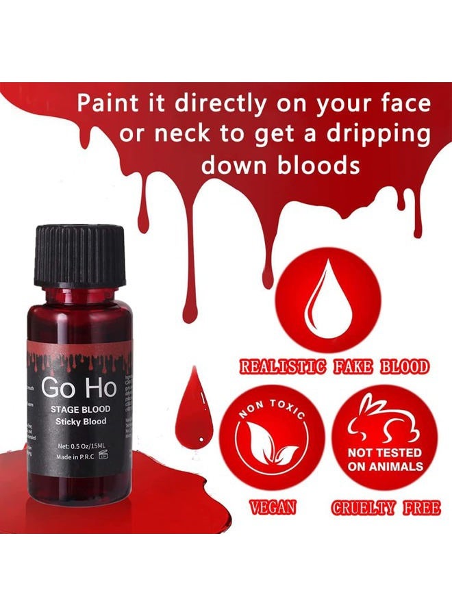 Go Ho Halloween Fake Blood Washable(0.5 oz),Edible Fake Blood Realistic Effect Dripping Sticky Stage Blood for Eyes DripsTeeth Mouth Nose Bleeds,Cosplay SFX Zombie Vampire Blood Makeup,Bright - Image 3