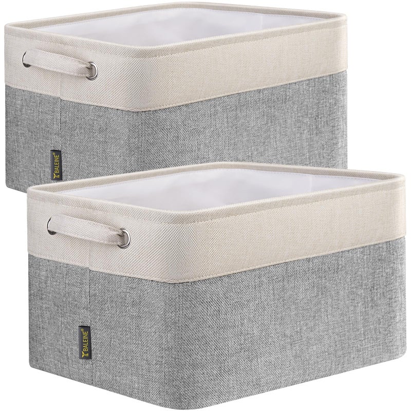 BALEINE 2 Pack Fabric Storage Bins for Shelves, Linen Storage Baskets for Organizing, Decorative Closet Bins for Clothes, Home (Grey, 12"x8"x8") - Image 1