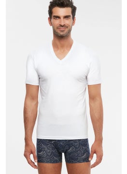 KOM Antonio V Neck Cotton Men's T-shirt - White  - Image 1