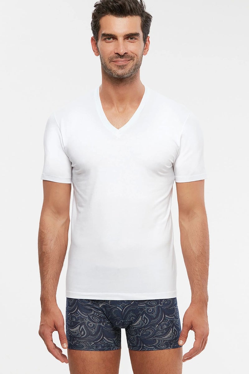 KOM Antonio V Neck Cotton Men's T-shirt - White  - Image 1
