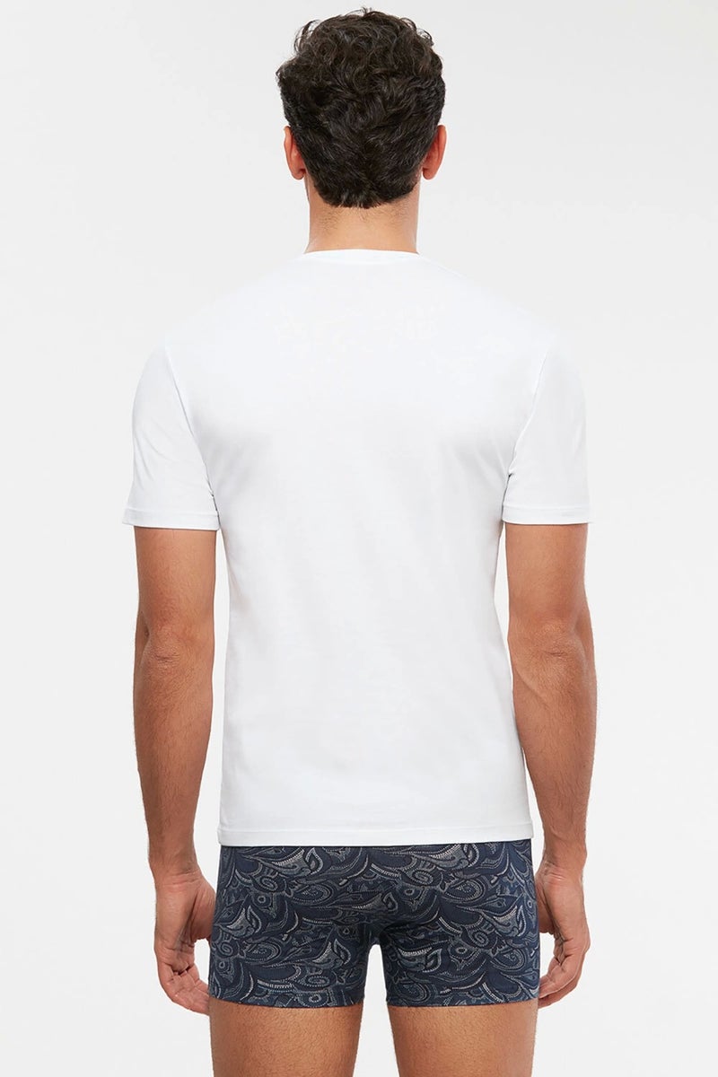 KOM Antonio V Neck Cotton Men's T-shirt - White  - Image 2